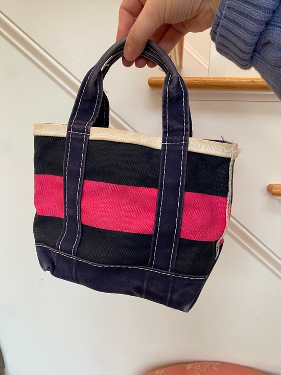 L.L. Bean Handbags - L.L. Bean 90s Vintage Mini Boat & Tote Canvas Pink & Navy Stripe Bag Made in USA